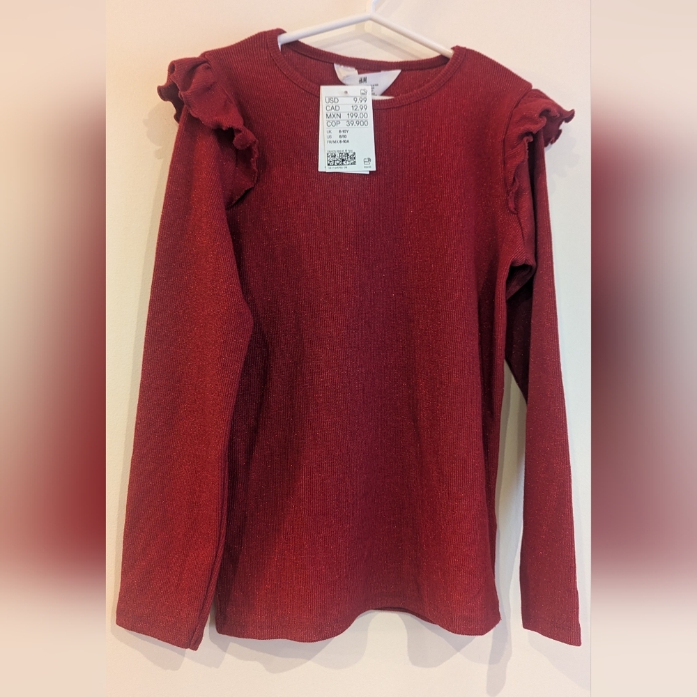3/15$ Girls Red Ruffled Top